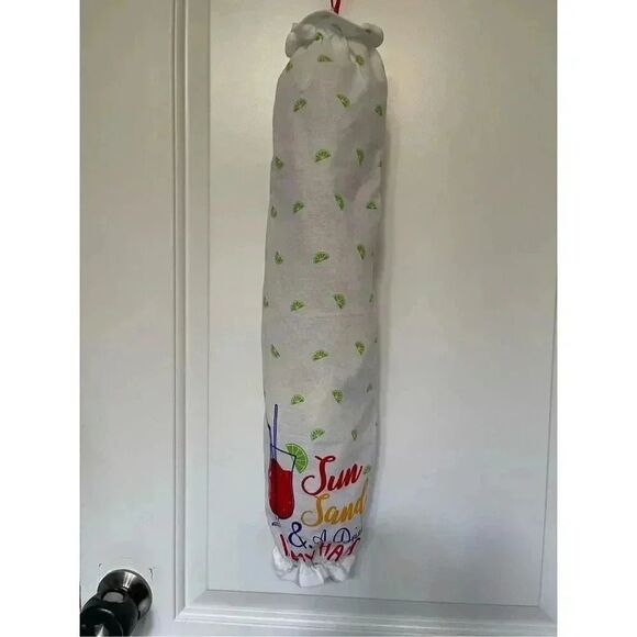 Handmade Plastic Bag Holder- Sun Sand And A Drink In Hand - Picture 1 of 1